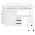 Lit mezzanine double avec escalier, bureau et armoire – 1 personne – Espresso/Gris/Blanc