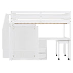 Lit mezzanine double avec escalier, bureau et armoire – 1 personne – Espresso/Gris/Blanc