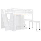 Lit mezzanine double avec escalier, bureau et armoire – 1 personne – Espresso/Gris/Blanc