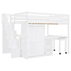 Lit mezzanine double avec escalier, bureau et armoire – 1 personne – Espresso/Gris/Blanc