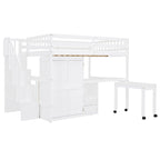 Lit mezzanine double avec escalier, bureau et armoire – 1 personne – Espresso/Gris/Blanc