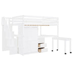 Lit mezzanine double avec escalier, bureau et armoire – 1 personne – Espresso/Gris/Blanc