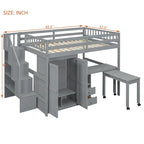 Lit mezzanine double avec escalier, bureau et armoire – 1 personne – Espresso/Gris/Blanc