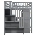 Lit mezzanine double avec escalier, bureau et armoire – 1 personne – Espresso/Gris/Blanc
