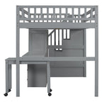 Lit mezzanine double avec escalier, bureau et armoire – 1 personne – Espresso/Gris/Blanc