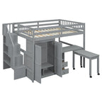 Lit mezzanine double avec escalier, bureau et armoire – 1 personne – Espresso/Gris/Blanc