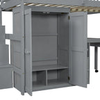 Lit mezzanine double avec escalier, bureau et armoire – 1 personne – Espresso/Gris/Blanc