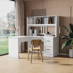 Bureau informatique blanc/noir avec étagère à 2 niveaux et 2 tiroirs, 1 personne