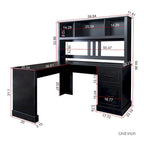 Bureau informatique blanc/noir avec étagère à 2 niveaux et 2 tiroirs, 1 personne