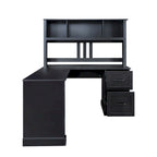 Bureau informatique blanc/noir avec étagère à 2 niveaux et 2 tiroirs, 1 personne