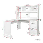 Bureau informatique blanc/noir avec étagère à 2 niveaux et 2 tiroirs, 1 personne