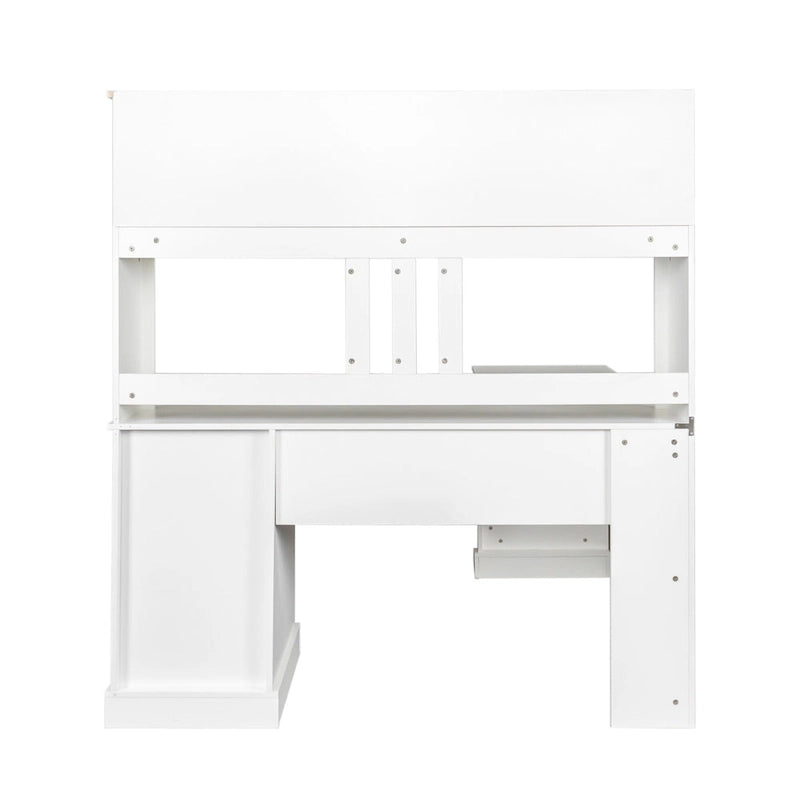 Bureau informatique blanc/noir avec étagère à 2 niveaux et 2 tiroirs, 1 personne