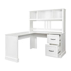 Bureau informatique blanc/noir avec étagère à 2 niveaux et 2 tiroirs, 1 personne