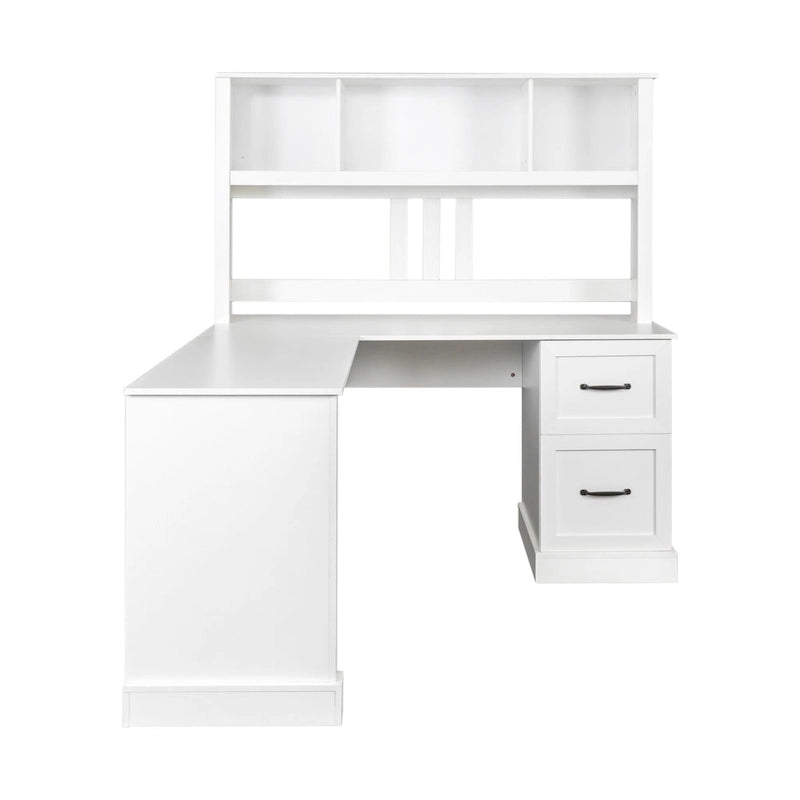 Bureau informatique blanc/noir avec étagère à 2 niveaux et 2 tiroirs, 1 personne