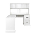 Bureau informatique blanc/noir avec étagère à 2 niveaux et 2 tiroirs, 1 personne