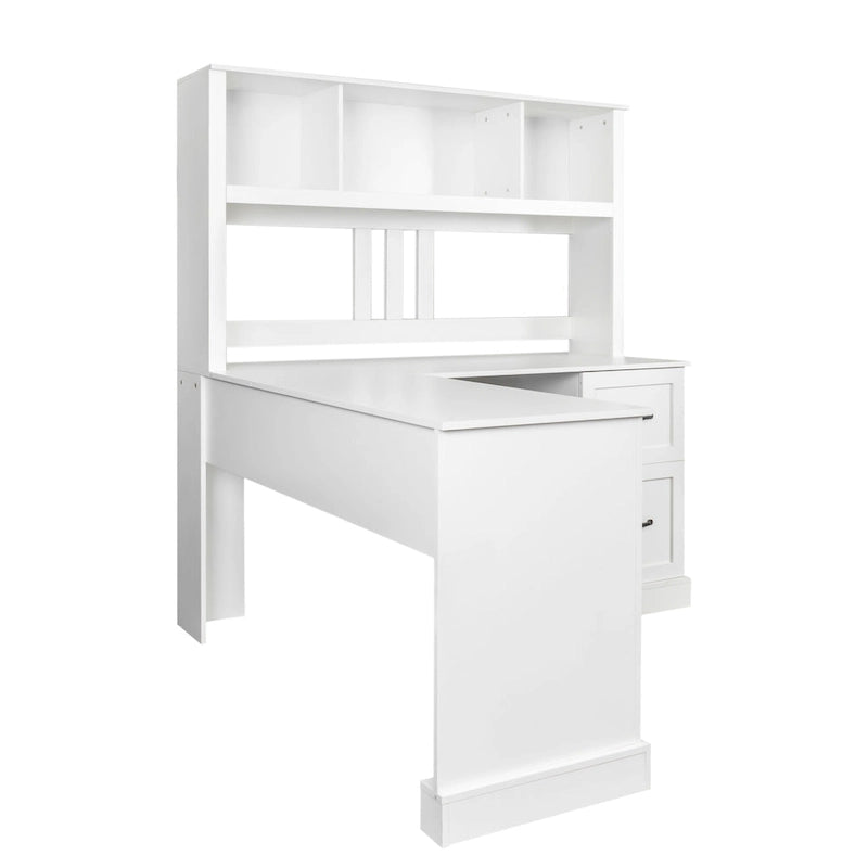 Bureau informatique blanc/noir avec étagère à 2 niveaux et 2 tiroirs, 1 personne