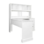 Bureau informatique blanc/noir avec étagère à 2 niveaux et 2 tiroirs, 1 personne