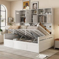 Lit de repos blanc pleine grandeur avec rangement hydraulique, armoire et étagère, simple