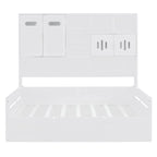 Lit de repos blanc pleine grandeur avec rangement hydraulique, armoire et étagère, simple