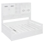 Lit de repos blanc pleine grandeur avec rangement hydraulique, armoire et étagère, simple