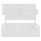 Lit de repos blanc pleine grandeur avec rangement hydraulique, armoire et étagère, simple