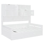 Lit de repos blanc pleine grandeur avec rangement hydraulique, armoire et étagère, simple