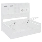 Lit de repos blanc pleine grandeur avec rangement hydraulique, armoire et étagère, simple