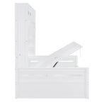 Lit de repos blanc pleine grandeur avec rangement hydraulique, armoire et étagère, simple