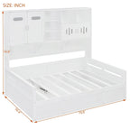 Lit de repos blanc pleine grandeur avec rangement hydraulique, armoire et étagère, simple
