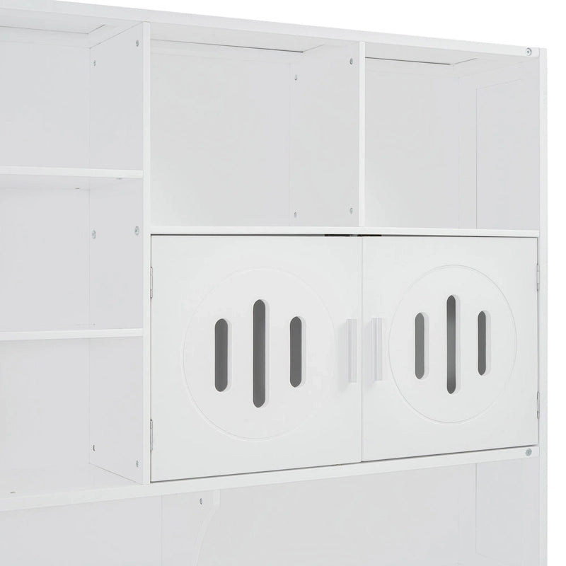 Lit de repos blanc pleine grandeur avec rangement hydraulique, armoire et étagère, simple