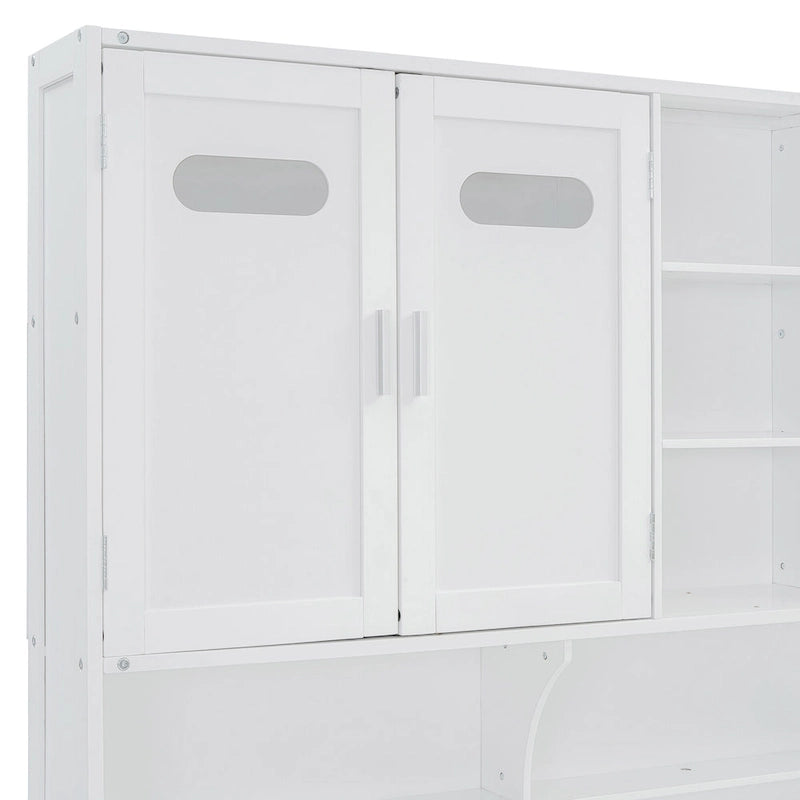 Lit de repos blanc pleine grandeur avec rangement hydraulique, armoire et étagère, simple