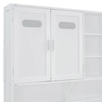 Lit de repos blanc pleine grandeur avec rangement hydraulique, armoire et étagère, simple