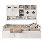 Lit de repos blanc pleine grandeur avec rangement hydraulique, armoire et étagère, simple