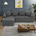 Canapé sectionnel d'angle 4 places en velours côtelé gris / gris clair / blanc avec méridienne