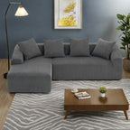 Canapé sectionnel d'angle 4 places en velours côtelé gris / gris clair / blanc avec méridienne