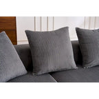 Canapé sectionnel d'angle 4 places en velours côtelé gris / gris clair / blanc avec méridienne