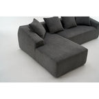 Canapé sectionnel d'angle 4 places en velours côtelé gris / gris clair / blanc avec méridienne