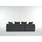 Canapé sectionnel d'angle 4 places en velours côtelé gris / gris clair / blanc avec méridienne
