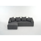 Canapé sectionnel d'angle 4 places en velours côtelé gris / gris clair / blanc avec méridienne