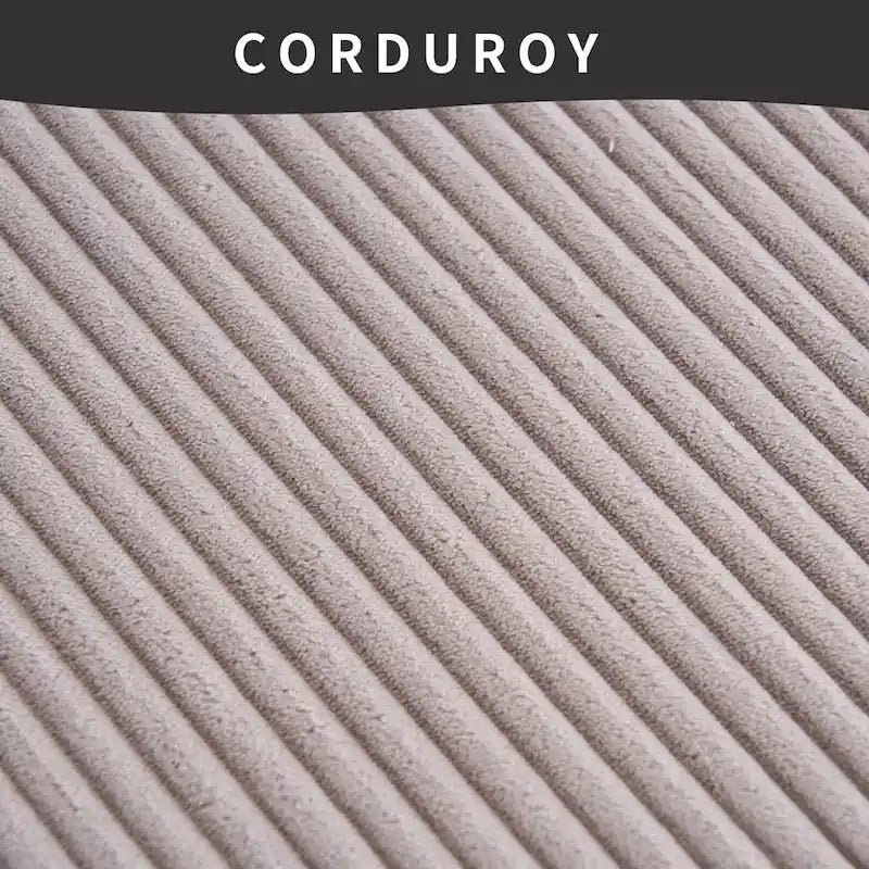 Canapé sectionnel d'angle 4 places en velours côtelé gris / gris clair / blanc avec méridienne