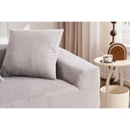 Canapé sectionnel d'angle 4 places en velours côtelé gris / gris clair / blanc avec méridienne