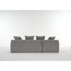Canapé sectionnel d'angle 4 places en velours côtelé gris / gris clair / blanc avec méridienne