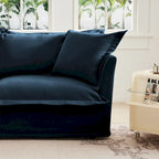 Canapé modulaire 3 places en velours côtelé bleu / crème / vert / noir avec 3 poufs et fonction couchage, pour 3 à 4 personnes