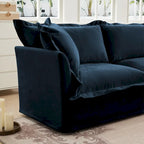 Canapé modulaire 3 places en velours côtelé bleu / crème / vert / noir avec 3 poufs et fonction couchage, pour 3 à 4 personnes