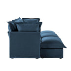 Canapé modulaire 3 places en velours côtelé bleu / crème / vert / noir avec 3 poufs et fonction couchage, pour 3 à 4 personnes