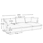 Canapé modulaire 3 places en velours côtelé bleu / crème / vert / noir avec 3 poufs et fonction couchage, pour 3 à 4 personnes