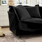 Canapé modulaire 3 places en velours côtelé bleu / crème / vert / noir avec 3 poufs et fonction couchage, pour 3 à 4 personnes