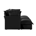 Canapé modulaire 3 places en velours côtelé bleu / crème / vert / noir avec 3 poufs et fonction couchage, pour 3 à 4 personnes
