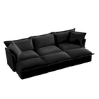 Canapé modulaire 3 places en velours côtelé bleu / crème / vert / noir avec 3 poufs et fonction couchage, pour 3 à 4 personnes