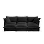 Canapé modulaire 3 places en velours côtelé bleu / crème / vert / noir avec 3 poufs et fonction couchage, pour 3 à 4 personnes